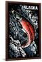 Alaska - Sockeye Salmon - Scratchboard-Lantern Press-Framed Art Print