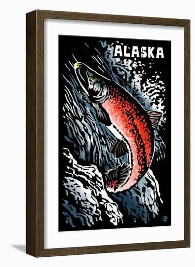 Alaska - Sockeye Salmon - Scratchboard-Lantern Press-Framed Art Print