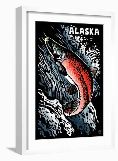 Alaska - Sockeye Salmon - Scratchboard-Lantern Press-Framed Art Print