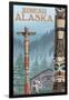 Alaska Totem Poles, Juneau, Alaska-Lantern Press-Framed Art Print