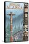 Alaska Totem Poles, Juneau, Alaska-Lantern Press-Framed Stretched Canvas