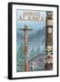 Alaska Totem Poles, Juneau, Alaska-Lantern Press-Framed Art Print