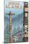 Alaska Totem Poles, Juneau, Alaska-Lantern Press-Mounted Art Print