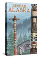 Alaska Totem Poles, Juneau, Alaska-Lantern Press-Stretched Canvas