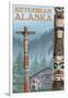 Alaska Totem Poles, Ketchikan, Alaska-Lantern Press-Framed Art Print