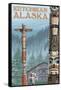 Alaska Totem Poles, Ketchikan, Alaska-Lantern Press-Framed Stretched Canvas