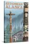 Alaska Totem Poles, Ketchikan, Alaska-Lantern Press-Stretched Canvas