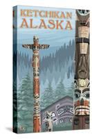 Alaska Totem Poles, Ketchikan, Alaska-Lantern Press-Stretched Canvas