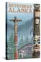 Alaska Totem Poles, Ketchikan, Alaska-Lantern Press-Stretched Canvas