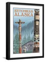 Alaska Totem Poles, Ketchikan, Alaska-Lantern Press-Framed Art Print