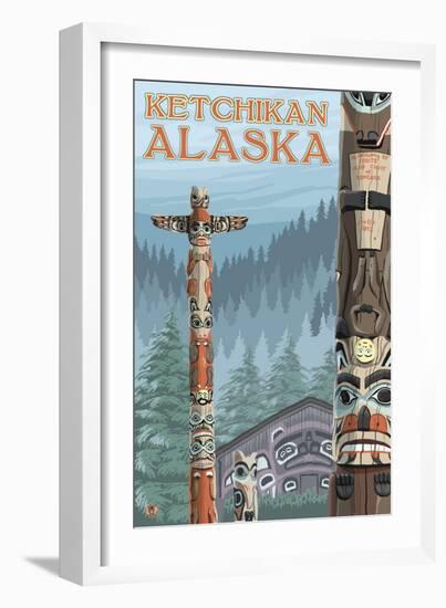 Alaska Totem Poles, Ketchikan, Alaska-Lantern Press-Framed Art Print