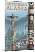 Alaska Totem Poles, Ketchikan, Alaska-Lantern Press-Mounted Art Print