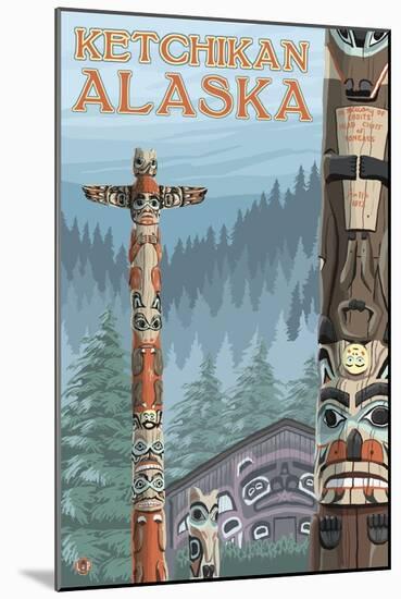 Alaska Totem Poles, Ketchikan, Alaska-Lantern Press-Mounted Art Print