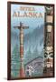 Alaska Totem Poles, Sitka, Alaska-Lantern Press-Framed Art Print