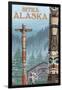 Alaska Totem Poles, Sitka, Alaska-Lantern Press-Framed Art Print