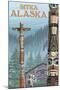 Alaska Totem Poles, Sitka, Alaska-Lantern Press-Mounted Art Print