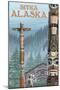 Alaska Totem Poles, Sitka, Alaska-Lantern Press-Mounted Art Print