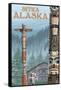 Alaska Totem Poles, Sitka, Alaska-Lantern Press-Framed Stretched Canvas