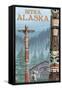 Alaska Totem Poles, Sitka, Alaska-Lantern Press-Framed Stretched Canvas
