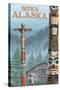 Alaska Totem Poles, Sitka, Alaska-Lantern Press-Stretched Canvas