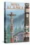 Alaska Totem Poles, Sitka, Alaska-Lantern Press-Stretched Canvas