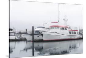 Alaska, Valdez. Two fishing boat in a foggy marina.-Janet Muir-Stretched Canvas