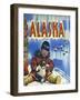 Alaska, View of a Native Child Holding a Puppy, Totem Pole and Penguins-Lantern Press-Framed Art Print