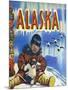 Alaska, View of a Native Child Holding a Puppy, Totem Pole and Penguins-Lantern Press-Mounted Art Print