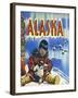 Alaska, View of a Native Child Holding a Puppy, Totem Pole and Penguins-Lantern Press-Framed Art Print