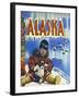 Alaska, View of a Native Child Holding a Puppy, Totem Pole and Penguins-Lantern Press-Framed Art Print