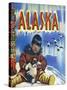 Alaska, View of a Native Child Holding a Puppy, Totem Pole and Penguins-Lantern Press-Stretched Canvas