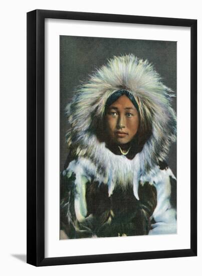 Alaska, View of Obleka, an Eskimo Native Girl in Costume-Lantern Press-Framed Art Print