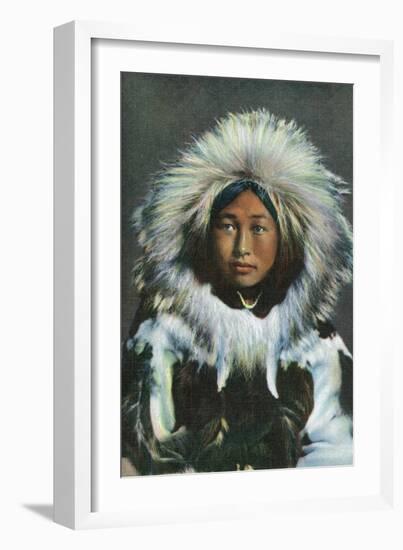 Alaska, View of Obleka, an Eskimo Native Girl in Costume-Lantern Press-Framed Art Print