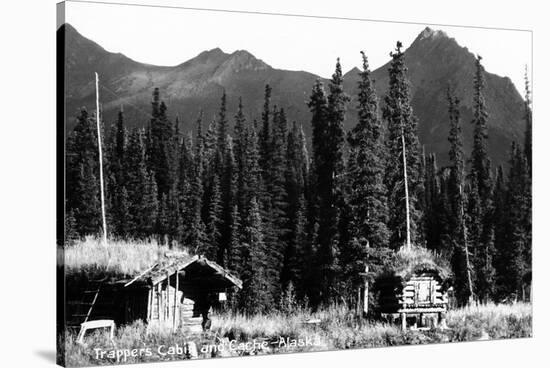 Alaska - View of Trapper's Cabin and Cache-Lantern Press-Stretched Canvas