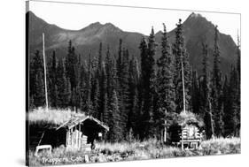 Alaska - View of Trapper's Cabin and Cache-Lantern Press-Stretched Canvas