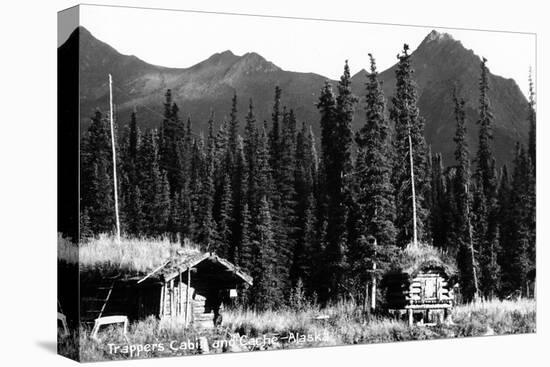 Alaska - View of Trapper's Cabin and Cache-Lantern Press-Stretched Canvas