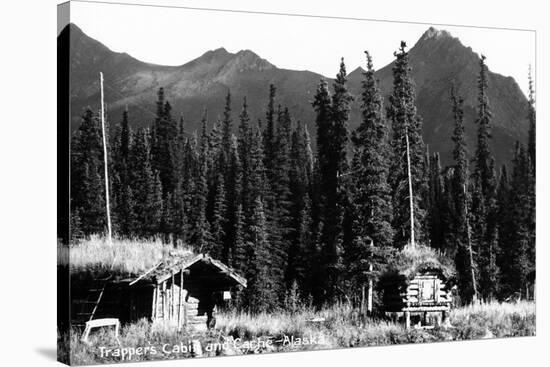 Alaska - View of Trapper's Cabin and Cache-Lantern Press-Stretched Canvas