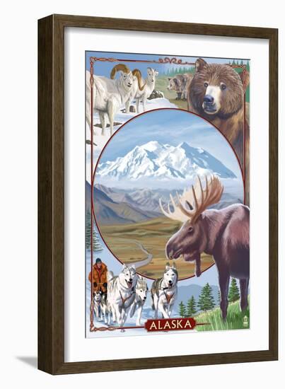 Alaska - Wildlife Montage Scenes-Lantern Press-Framed Art Print