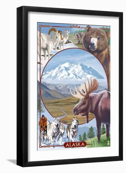Alaska - Wildlife Montage Scenes-Lantern Press-Framed Art Print