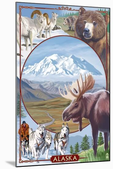 Alaska - Wildlife Montage Scenes-Lantern Press-Mounted Art Print