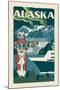 Alaska - Woodblock-Lantern Press-Mounted Art Print