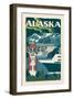 Alaska - Woodblock-Lantern Press-Framed Art Print