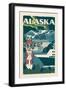 Alaska - Woodblock-Lantern Press-Framed Art Print