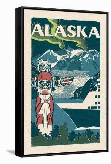 Alaska - Woodblock-Lantern Press-Framed Stretched Canvas
