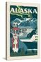 Alaska - Woodblock-Lantern Press-Stretched Canvas