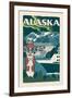 Alaska - Woodblock-Lantern Press-Framed Art Print