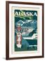 Alaska - Woodblock-Lantern Press-Framed Art Print