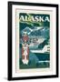 Alaska - Woodblock-Lantern Press-Framed Art Print