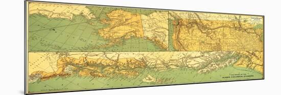 Alaskan Excursion Steam Route - Panoramic Map-Lantern Press-Mounted Art Print