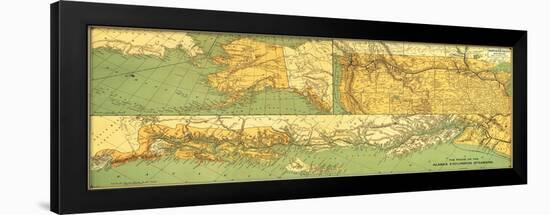 Alaskan Excursion Steam Route - Panoramic Map-Lantern Press-Framed Art Print